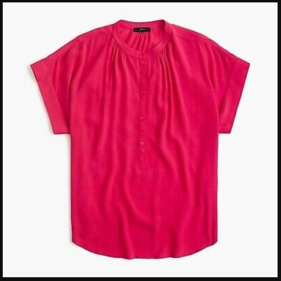 JCrew drapey popover shirt in bright rose - Picture 4 of 5